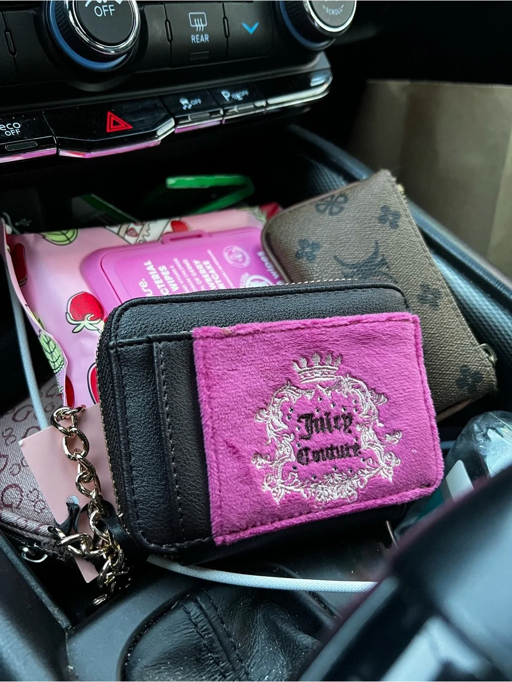 Juicy Couture Black Wallet with Pink Velvet Crest Panel